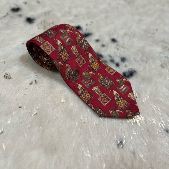 Salvatore Ferragamo Vintage Men’s Red Safari Printed Silk Italian Neck Tie